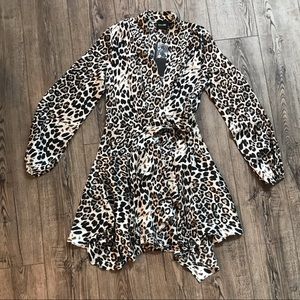 DO+BE Silky Leopard Print Wrap Dress With Ruffle